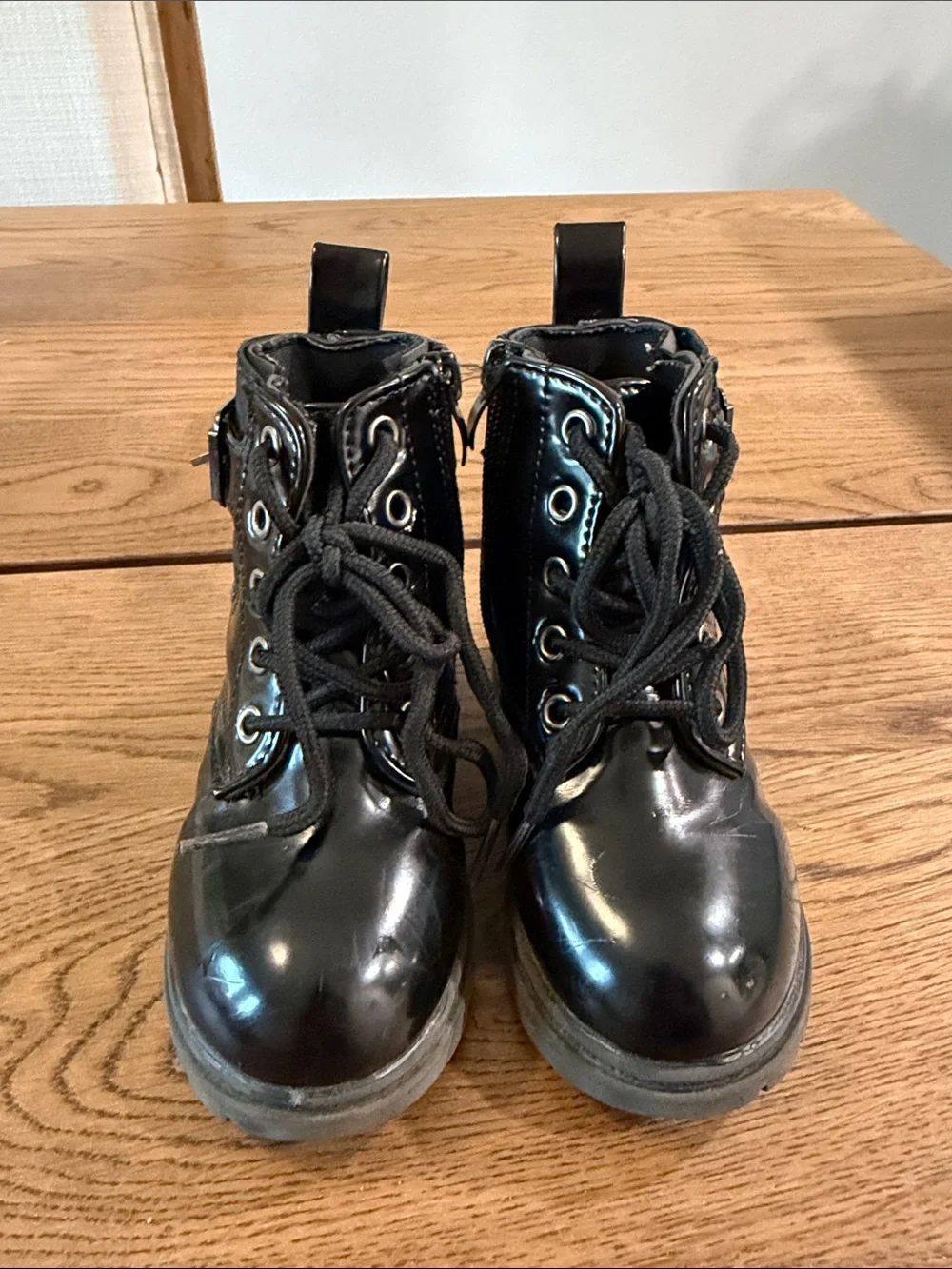 Kids Black Lace-Up Ankle Boots with Side Zip and Buckle